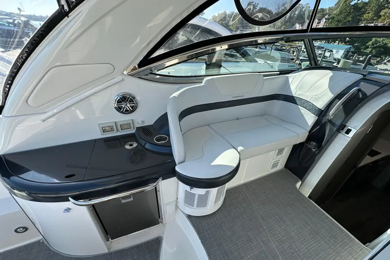 Slide: The Image of 2019 Formula 37 Performance Cruiser interior with sleek seating and modern amenities. - 16