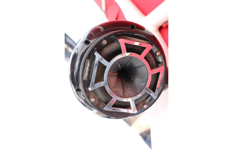 Slide: The Image of Close-up of a 2014 Chaparral 244 Xtreme boat speaker with a stylish grille design. - 46