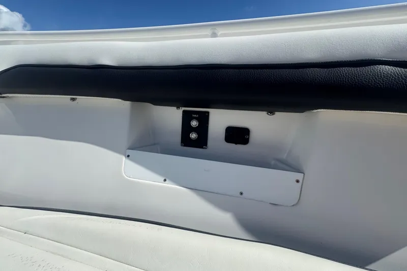 Slide: The Image of 2023 Tidewater 292 CC Adventure boat interior detail with control panel and seating. - 20