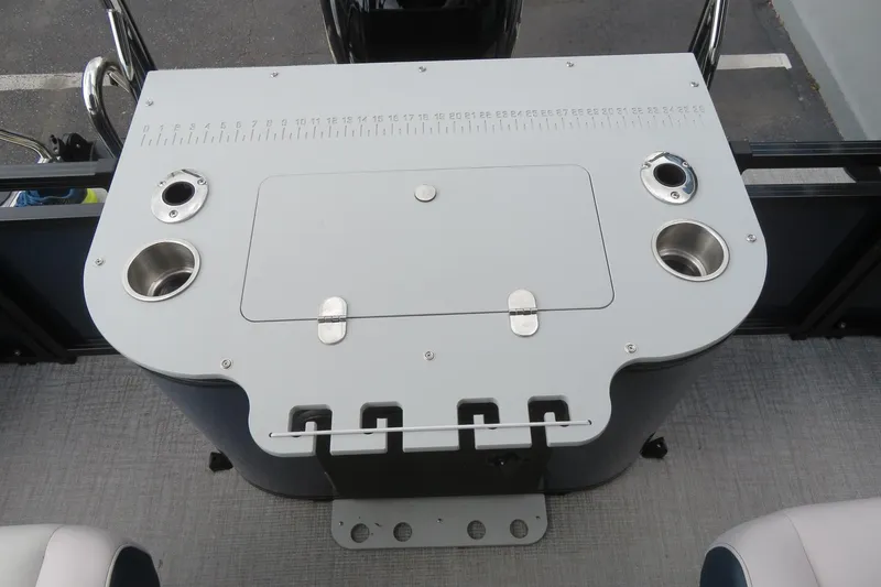 Slide: The Image of 2026 Avalon Venture 85 boat with fishing station and cup holders. - 30