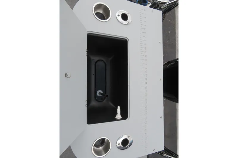 Slide: The Image of Avalon Venture 85 boat, fishing area with cup holders, 2026 model. - 31