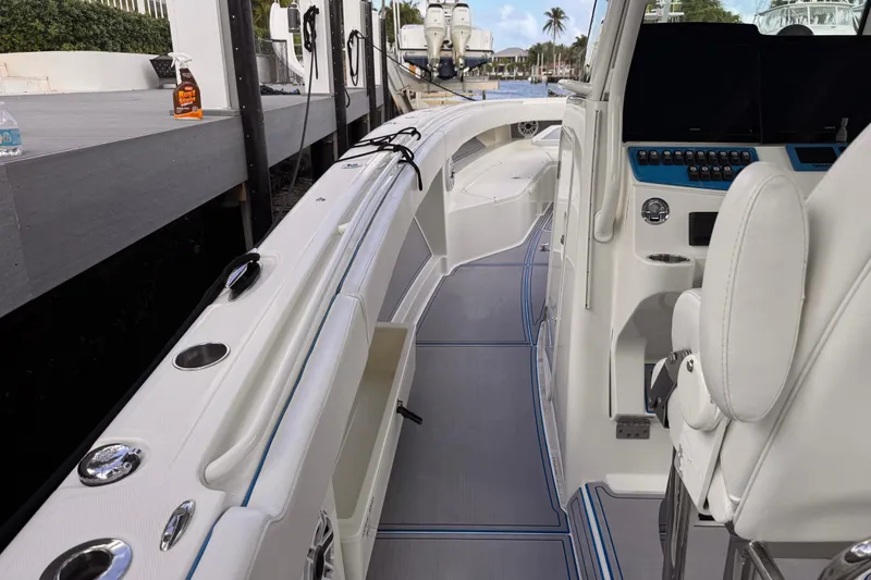 Slide: The Image of 2016 Hydra-Sports 4200 Siesta boat interior with sleek design and modern controls. - 14