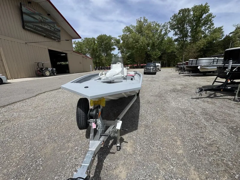 Slide: The Image of 2026 G3 Bay 17 boat on a trailer outdoors. - 4