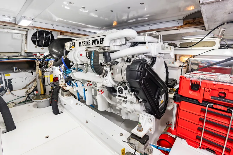 Slide: The Image of Engine room of a 1999 Custom Lohr 43 Express with CAT Marine Power. - 42