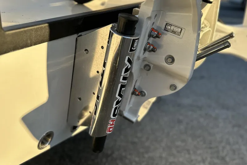 Slide: The Image of Close-up of 2026 Pathfinder 2600 TRS boat component with hydraulic system. - 23