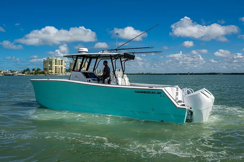 The Image of 2025 Hammer Yachts 30 catamaran cruising on a sunny day with clear skies. - 0