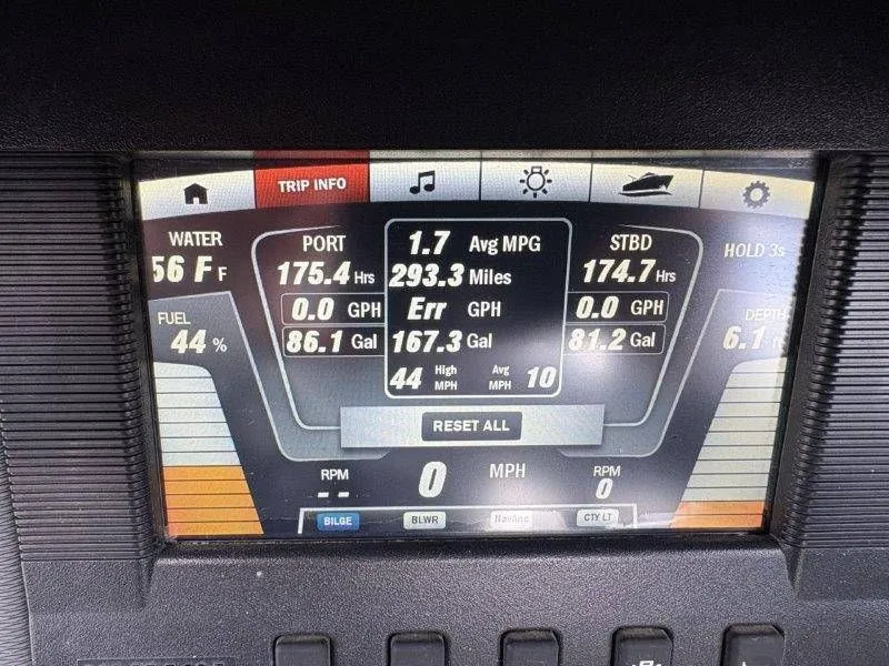 Slide: The Image of Yamaha AR240 2016 boat instrument display showing fuel and trip data. - 44