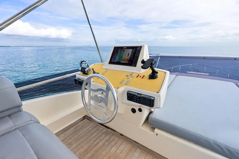 Slide: The Image of Helm of 2018 Ferretti Yachts 550 with ocean view and navigation equipment. - 37