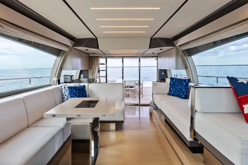 Slide: The Image of Luxurious interior of 2018 Ferretti Yachts 550 with ocean view and modern furnishings. - 52