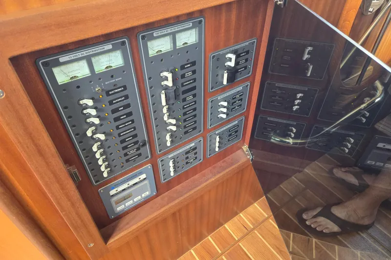 Slide: The Image of Electrical control panel on 2009 American Tug 34 Rare Flybridge Model yacht. - 44