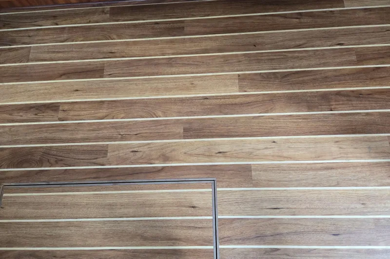 Slide: The Image of Teak wood flooring on 2009 American Tug 34 Rare Flybridge Model. - 5