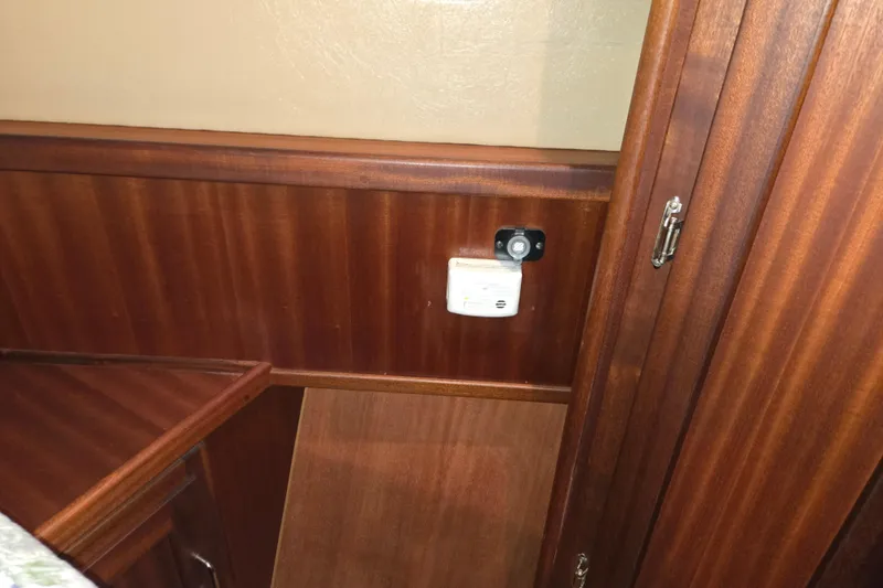 Slide: The Image of Interior wood paneling of 2009 American Tug 34 Rare Flybridge Model with safety device. - 61