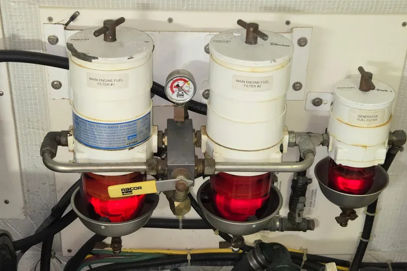 Slide: The Image of Fuel filters in 2009 American Tug 34 Rare Flybridge Model engine room. - 90
