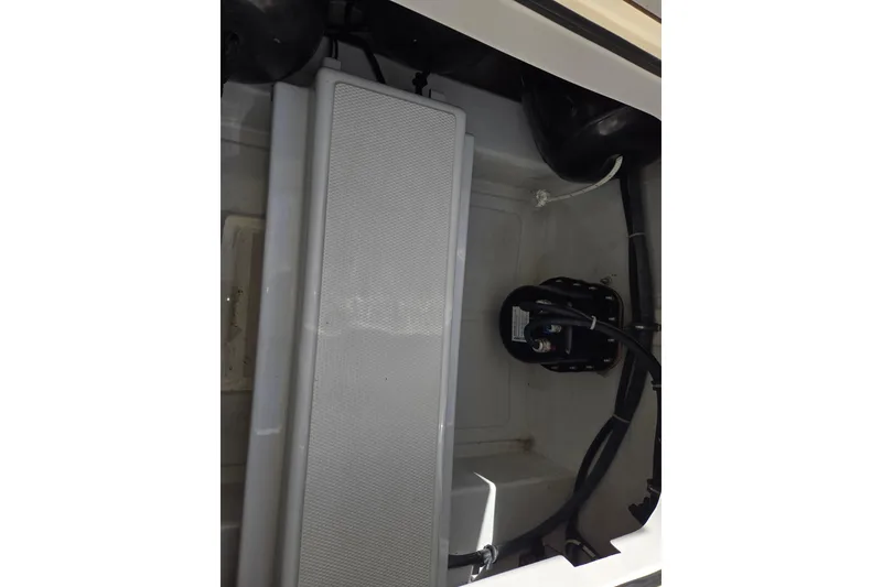 Slide: The Image of Engine compartment of 2009 American Tug 34 Rare Flybridge Model, showcasing mechanical components. - 96