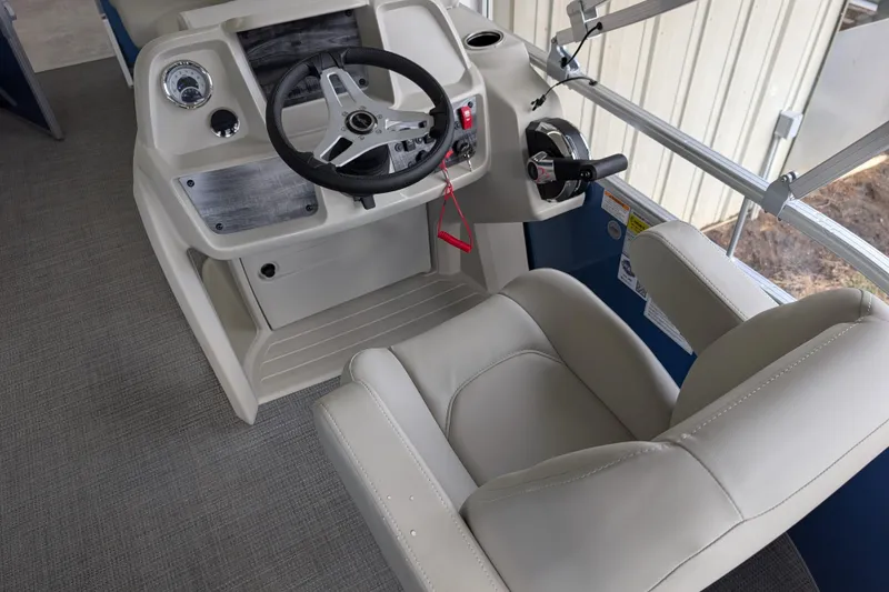 Slide: The Image of Captain's seat and helm of 2026 SunChaser Vista 16 LR pontoon boat. - 12