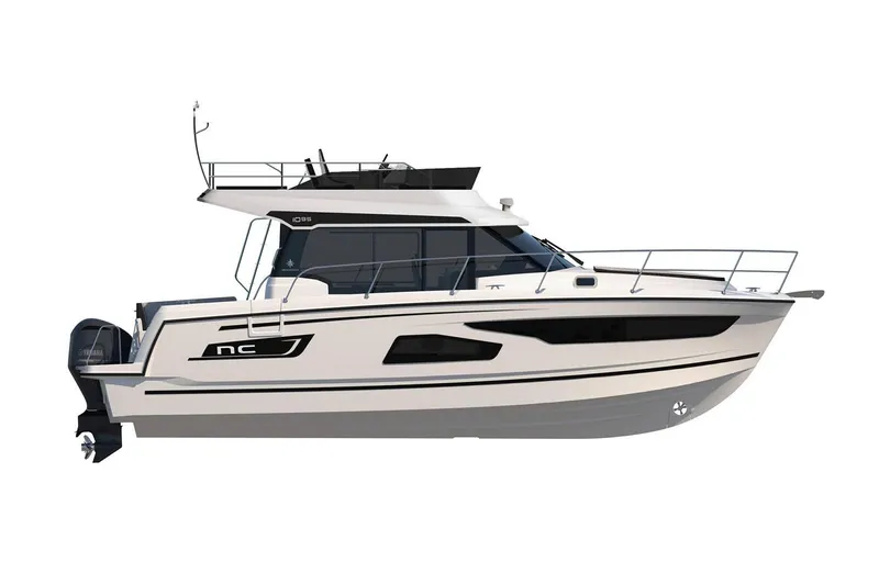 Slide: The Image of Manufacturer Provided Image: 2022 Jeanneau NC Weekender 1095 Fly, side view, white and black motor yacht. - 38
