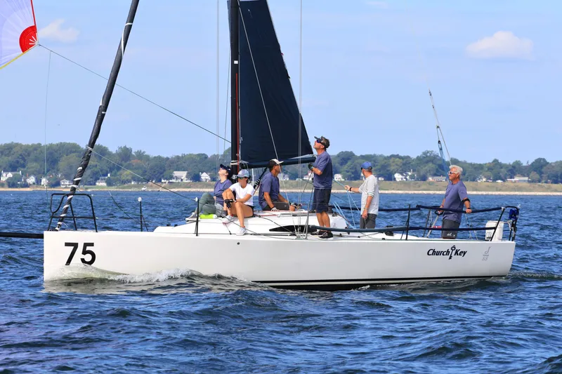 Slide: The Image of Sailing on a 2015 J Boats J/88, crew navigates coastal waters under clear skies. - 4