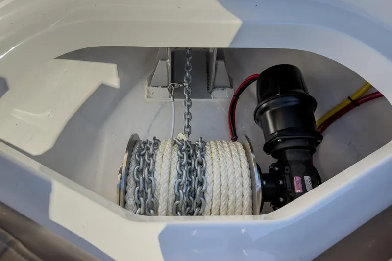 Slide: The Image of Anchor chain and rope system in 2026 Monterey Elite 30 OB boat. - 25