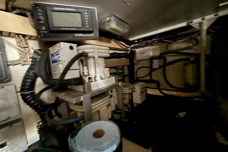 Slide: The Image of Engine room of a 1996 Bertram 50 Convertible with Detroit Diesel equipment. - 45