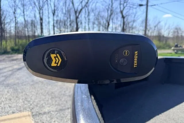 Slide: The Image of Minn Kota Terrova motor on 2022 Crestliner 1750 Fish Hawk SE boat, outdoor setting. - 17