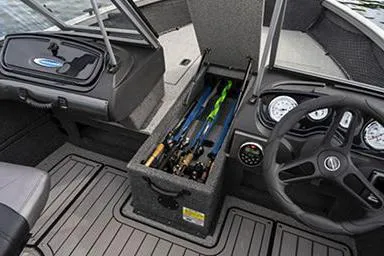 Slide: The Image of Manufacturer Provided Image: 2022 Crestliner 1750 Fish Hawk SE interior with rod storage and dashboard. - 7