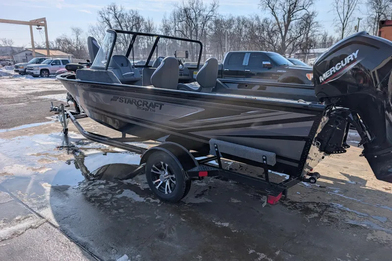 Slide: The Image of 2026 Starcraft Storm 176 DC Pro boat with Mercury engine on trailer. - 3