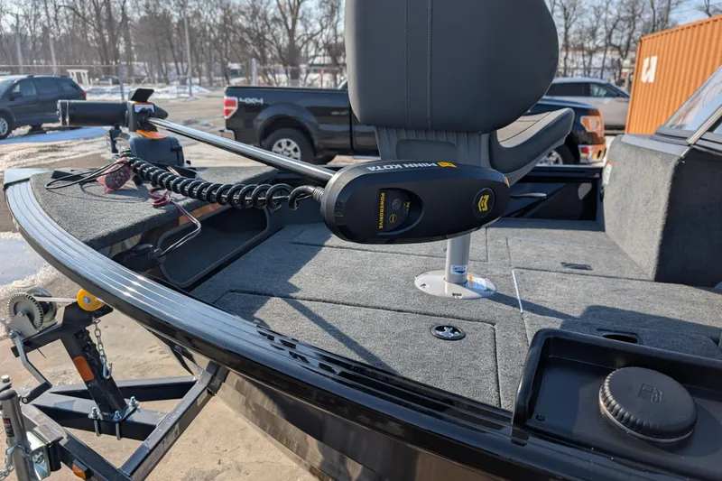 Slide: The Image of 2026 Starcraft Storm 176 DC Pro boat with Minn Kota trolling motor on trailer. - 7