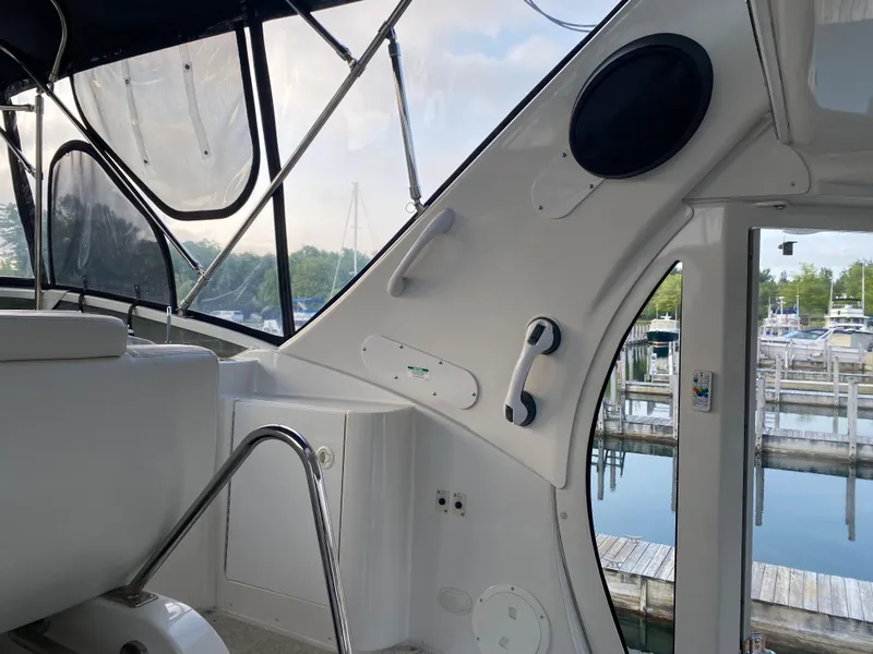 Slide: The Image of Interior view of 2000 Carver 396 Motor Yacht at marina. - 11