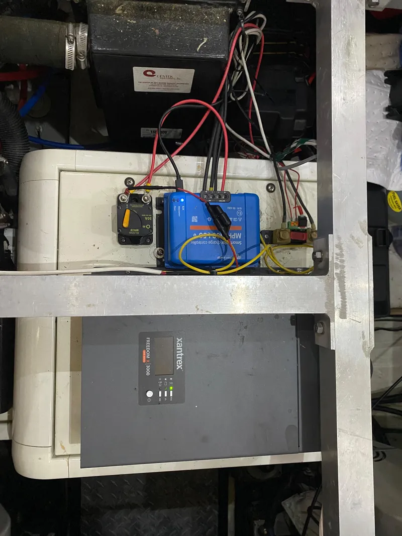 Slide: The Image of Electrical system components in the engine room of a 2000 Carver 396 Motor Yacht. - 46
