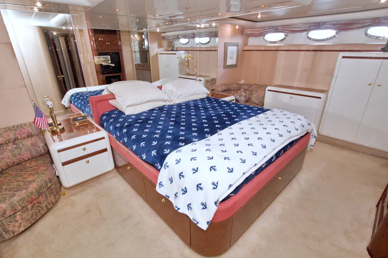 Slide: The Image of Luxurious bedroom interior of 1998 Lazzara 76 Skylounge Grand Salon yacht. - 18