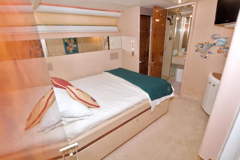 Slide: The Image of Luxurious bedroom interior of 1998 Lazzara 76 Skylounge Grand Salon yacht. - 32