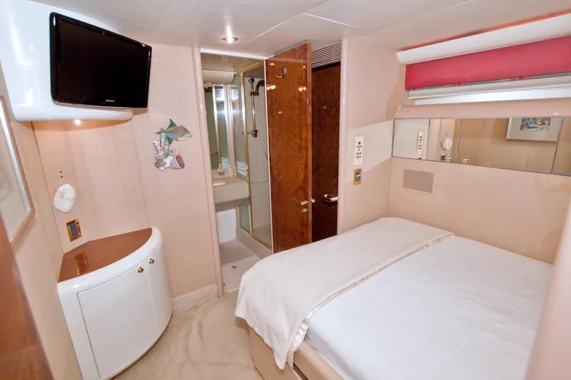 Slide: The Image of Luxurious bedroom interior of 1998 Lazzara 76 Skylounge Grand Salon yacht. - 39
