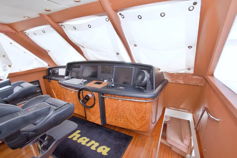 Slide: The Image of Luxurious helm of 1998 Lazzara 76 Skylounge Grand Salon yacht with modern controls. - 55