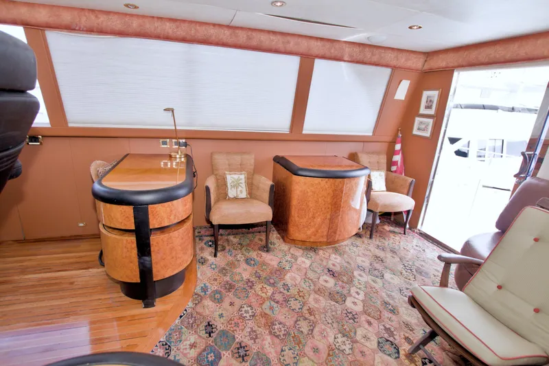 Slide: The Image of Luxurious interior of 1998 Lazzara 76 Skylounge Grand Salon yacht with elegant furnishings. - 60