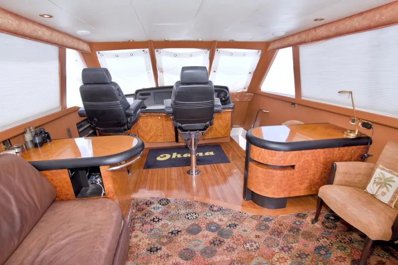 Slide: The Image of Luxurious interior of 1998 Lazzara 76 Skylounge Grand Salon yacht with elegant seating and decor. - 68