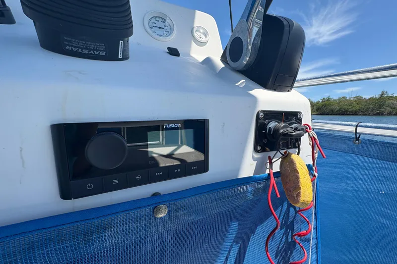 Slide: The Image of Control panel of 2021 A&M Manufacturing Salty boat with audio system and gauges. - 20