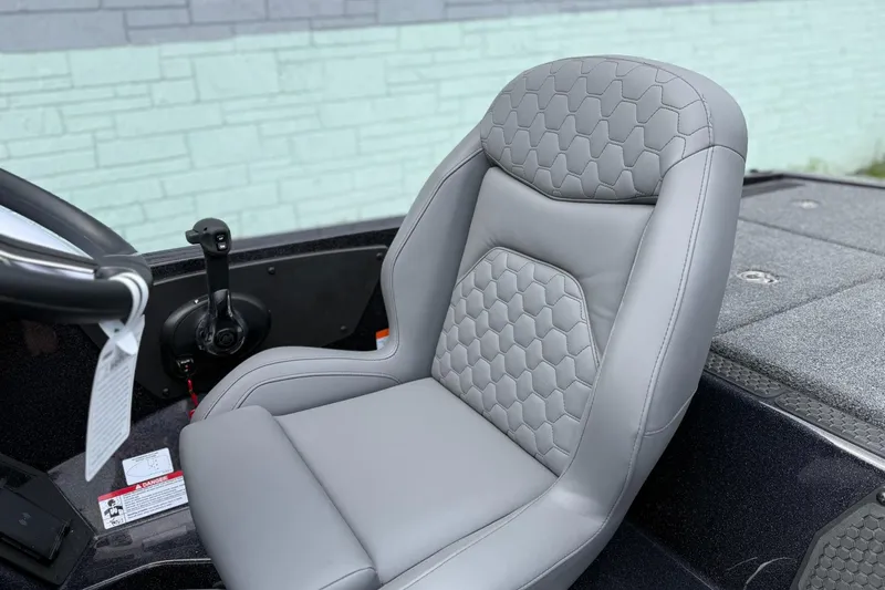 Slide: The Image of Gray leather seat in 2026 iKon vls20 boat, featuring hexagonal stitching design. - 11