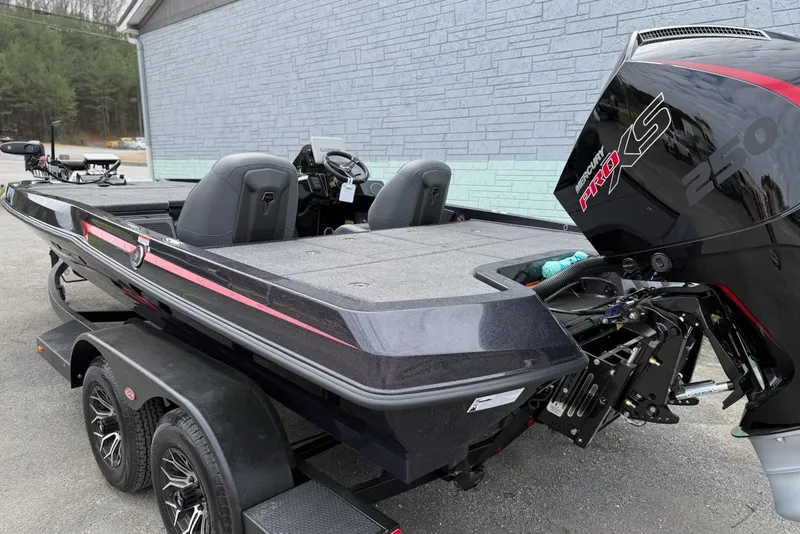 Slide: The Image of 2026 iKon vls20 boat with Mercury Pro XS 250 engine, parked on a trailer. - 4