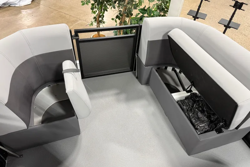 Slide: The Image of 2026 Angler Quest 7515 Leisure Quest Cruise boat interior with seating and storage. - 4