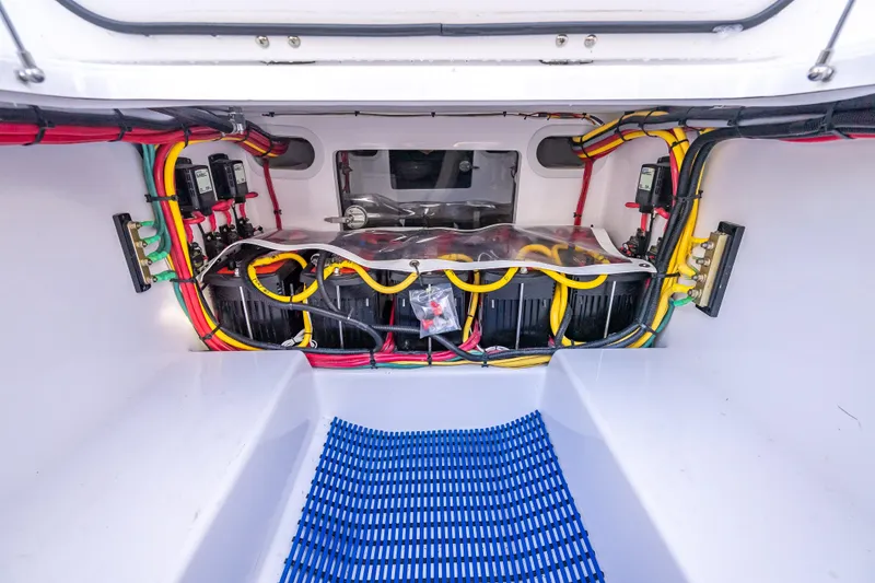 Slide: The Image of Electrical system of 2024 Bahama 41 boat with organized wiring and components. - 53