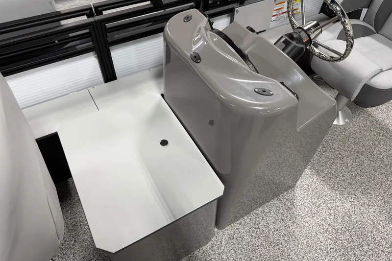 Slide: The Image of 2026 Angler Quest 816 Panfish boat interior with sleek console and comfortable seating. - 7