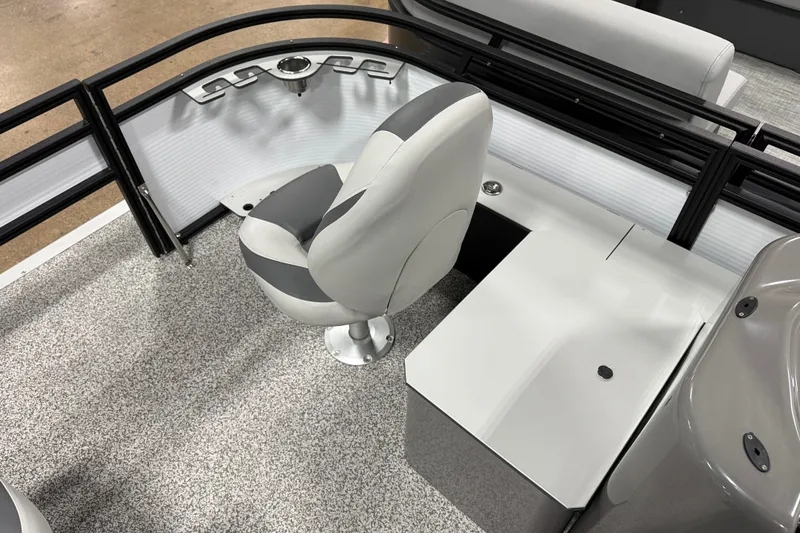 Slide: The Image of Interior of 2026 Angler Quest 816 Panfish boat with seating and storage. - 9