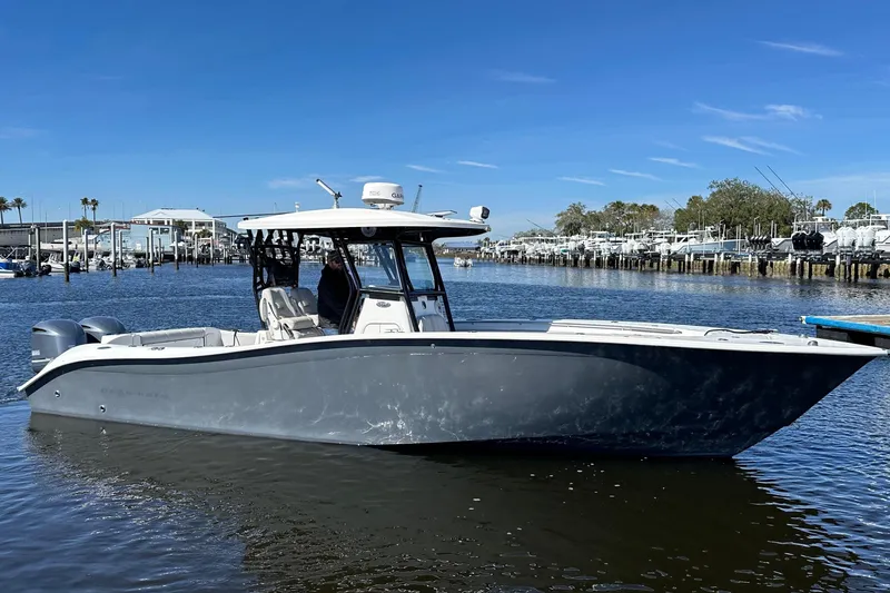 The Image of 2017 Cape Horn 32 T boat on calm water, marina background. - 0