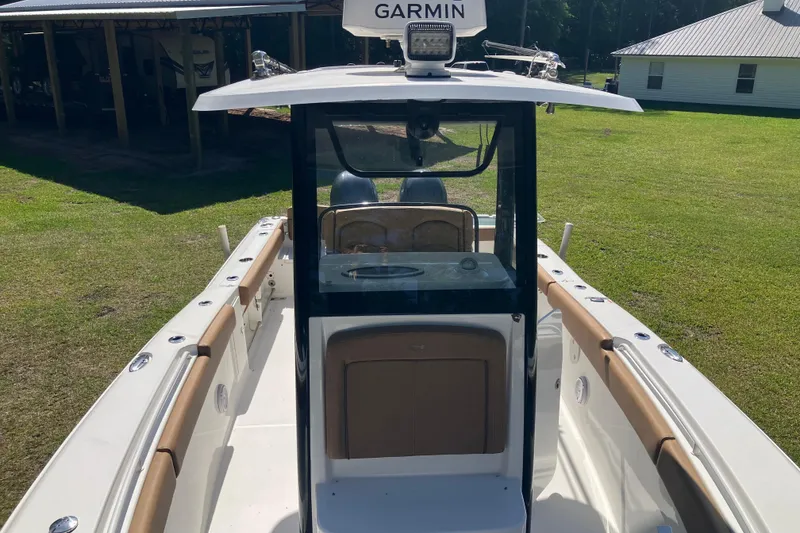 Slide: The Image of 2020 Sea Hunt Gamefish 27 boat with Garmin equipment, forward seating view. - 27