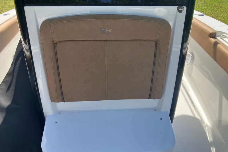 Slide: The Image of 2020 Sea Hunt Gamefish 27 Forward Seating, tan cushioned seat detail. - 47