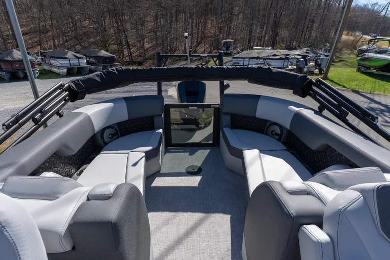 Slide: The Image of Luxurious interior of 2026 Alera M23Q boat with plush seating and modern design. - 11