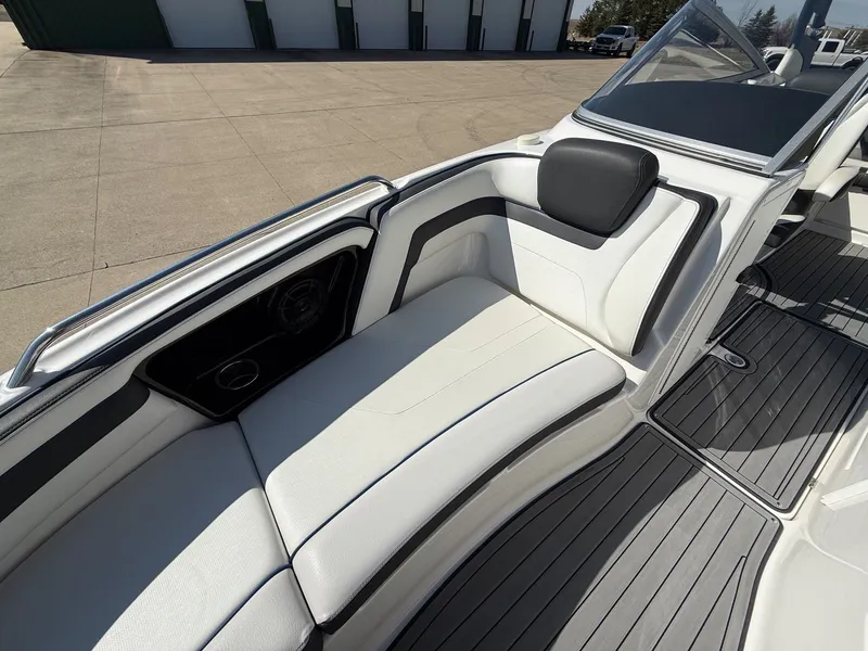 Slide: The Image of Interior of a 2018 Yamaha 242 Limited S boat, white upholstery. - 8