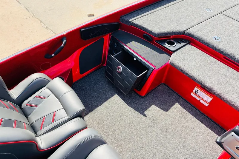 Slide: The Image of Red and gray interior of 2020 Nitro Z21 Pro boat with seating and storage. - 38
