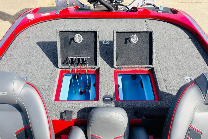 Slide: The Image of 2020 Nitro Z21 Pro boat interior with storage compartments and seating. - 46