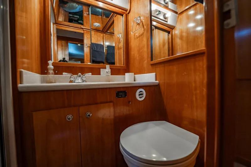 Slide: The Image of Luxurious wooden bathroom interior of 2004 Navigator 5700 Rival Pilothouse yacht. - 35